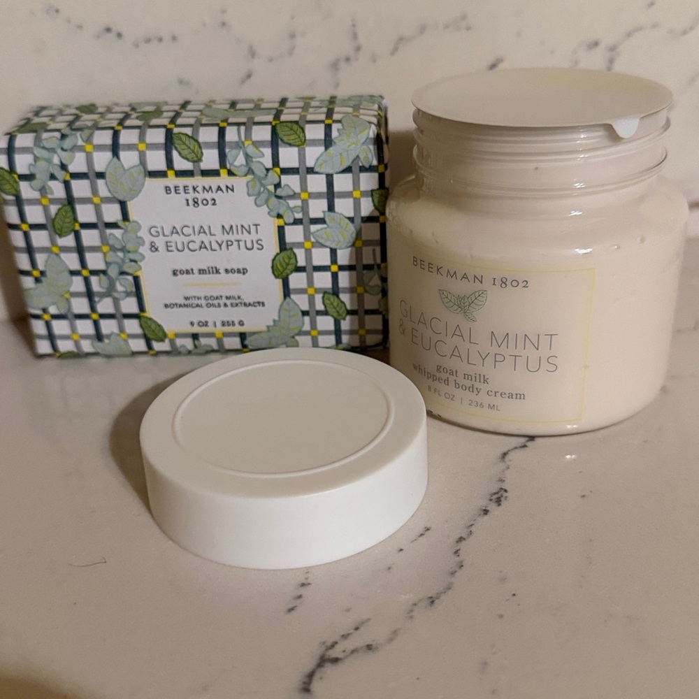 BEEKMAN 1802 Skincare Glacial Mint & Eucalyptus Soap Hand Cream Wipes NEW SET/4